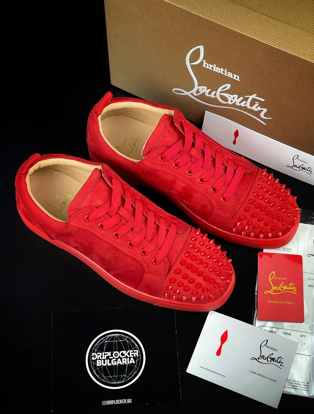 LOUBOUTIN RED VELOUR DRIPLOCKER.BG