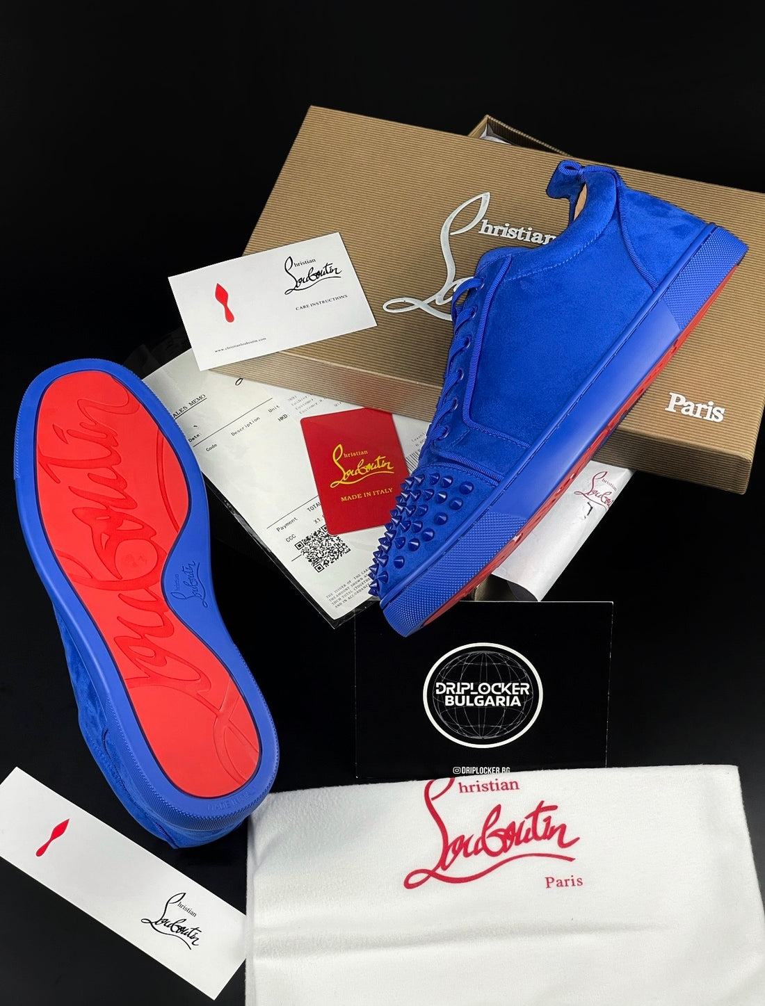 LOUBOUTIN BLUE VELOUR DRIPLOCKER.BG