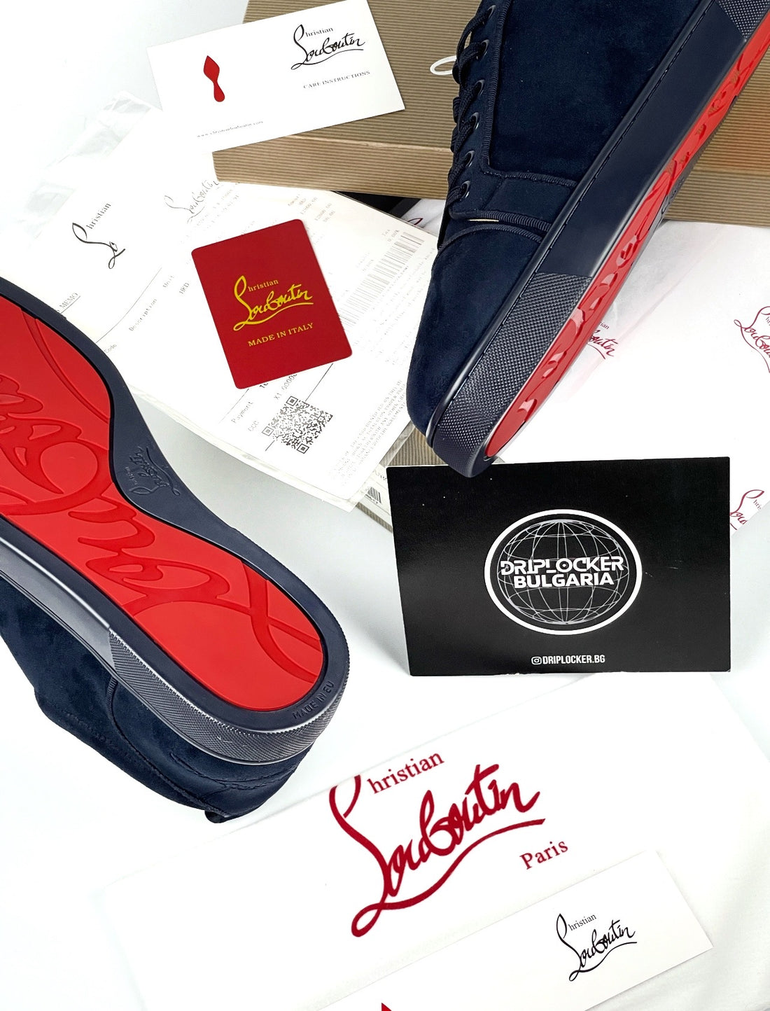 LOUBOUTIN NAVY BLUE VELOUR DRIPLOCKER.BG